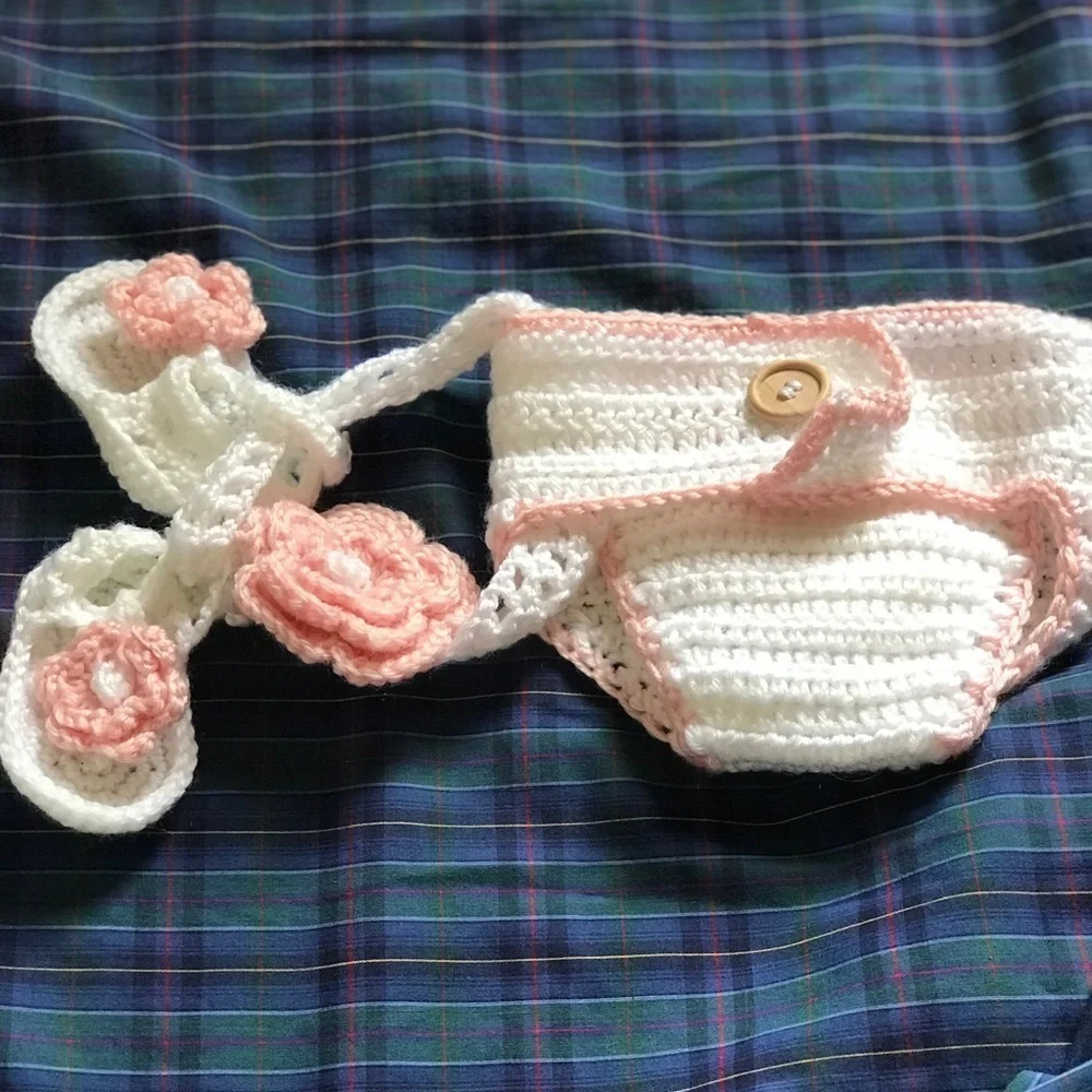 3 Piece Baby Crochet Diaper Cover,Headband,Booties